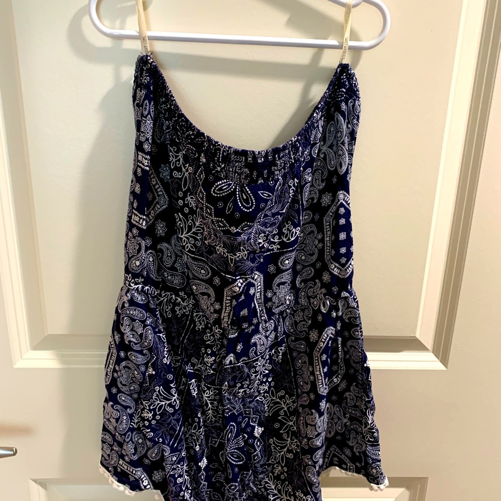 Strapless blue and white bandana romper